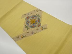 手織り紬菱に華文・草花模様織出し名古屋帯